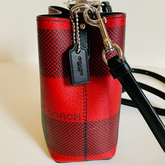 NWT! COACH MINI TOWN BUCKET WITH BUFFALO PLAID PRINT CROSSBODY BAG - Picture 8 of 11